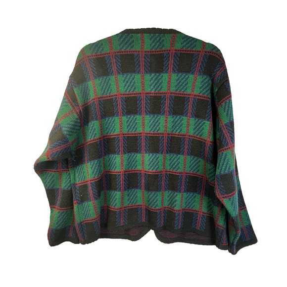 Vintage Tally Ho Cardigan Sweater Women 1X Green Blue Plaid Christmas Preppy - Picture 7 of 8